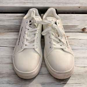 Karl Lagerfeld Paris Chella White Sneakers Cat & Oldmen Logo Women Sz 9